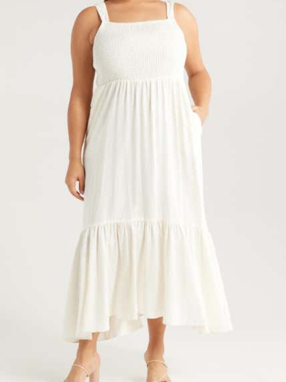 Chelsea28 Smocked Bodice Sundress Ivory 2X